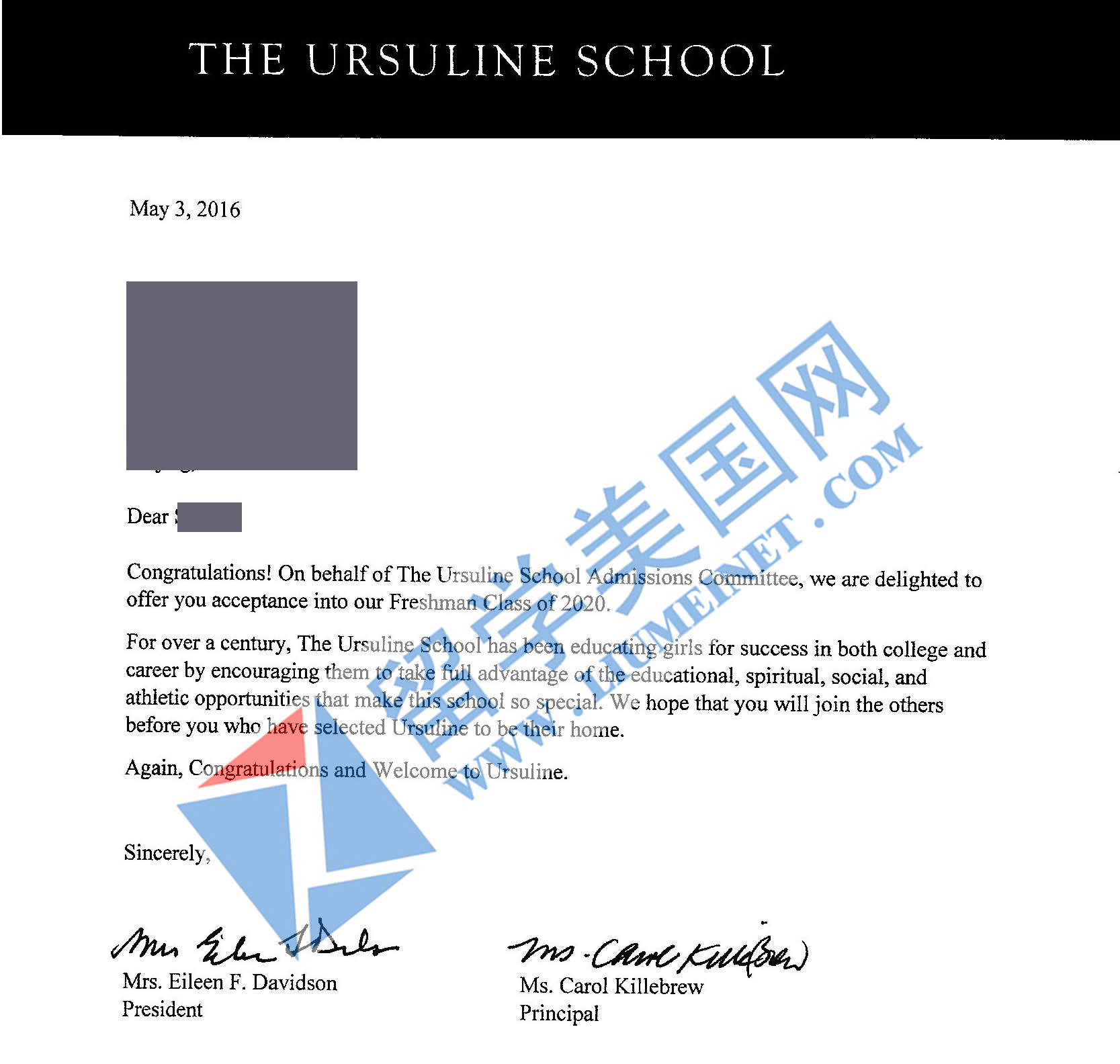 恭喜L同學獲得烏爾蘇拉學校錄取offer